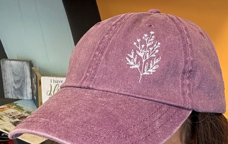 Flower Embroidered Dad Cap - Pigment-Dyed Cap - dad cap - custom hat, custom cap, ladies cap, unisex cap