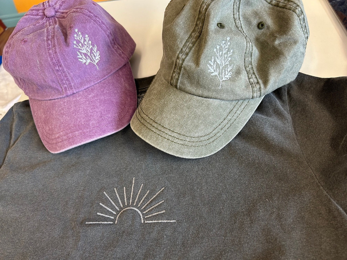 Flower Embroidered Dad Cap - Pigment-Dyed Cap - dad cap - custom hat, custom cap, ladies cap, unisex cap