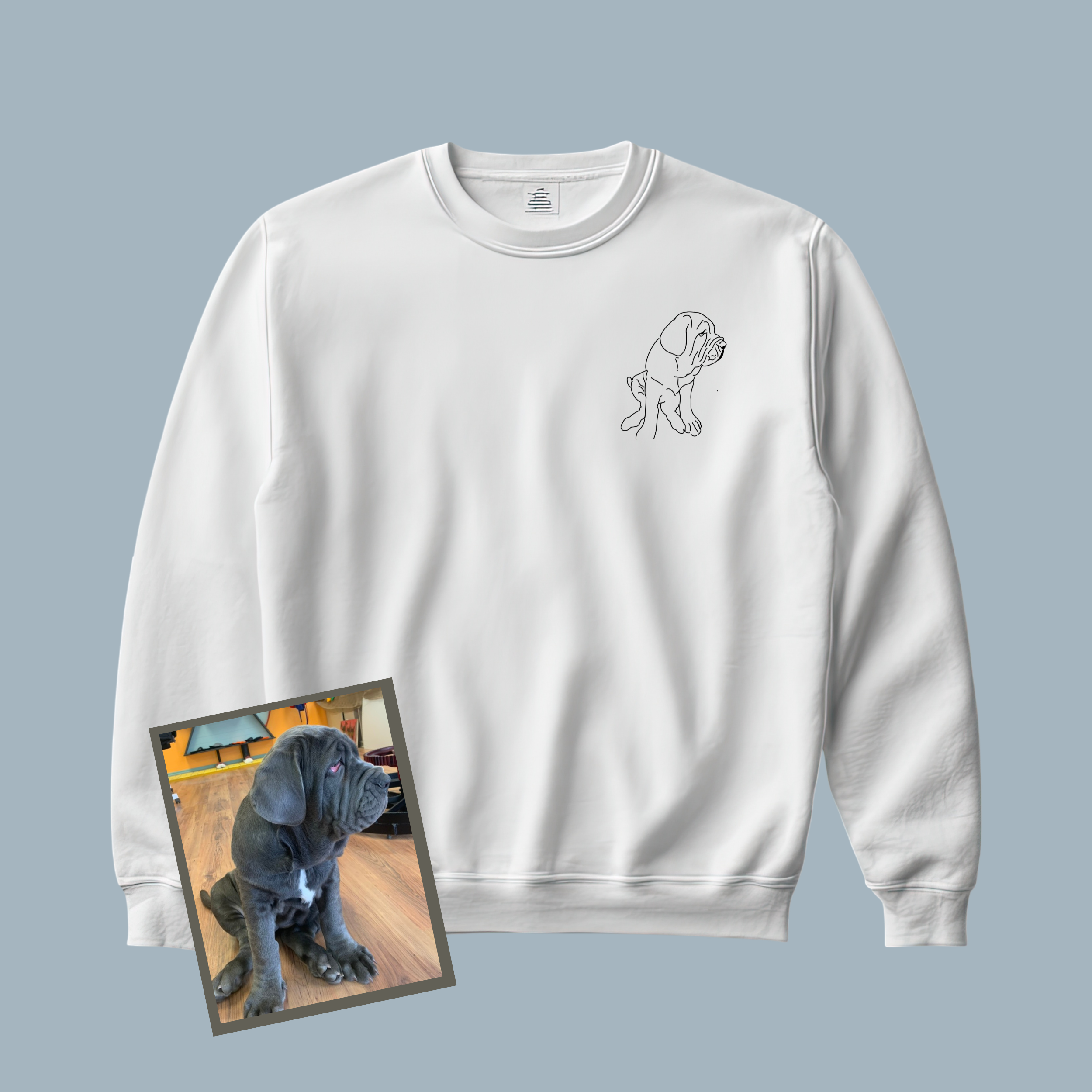 Custom Embroidered Text Crewneck Sweatshirt - photo outlines - couples, dog, cat, dad with baby