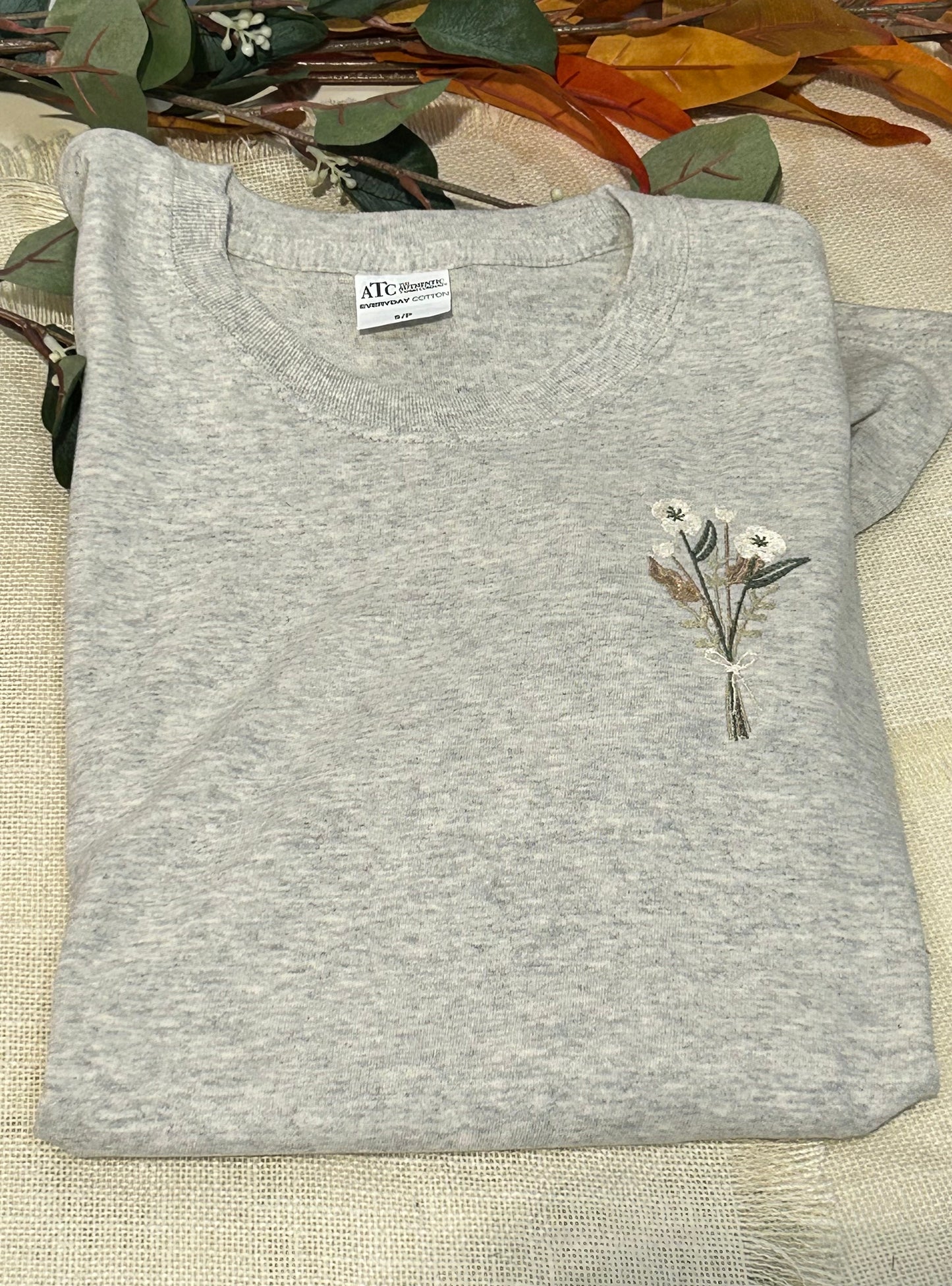 Earth Colours - Flower embroidered t-shirts - Caramel, Oatmeal, Ash Grey T-shirts.