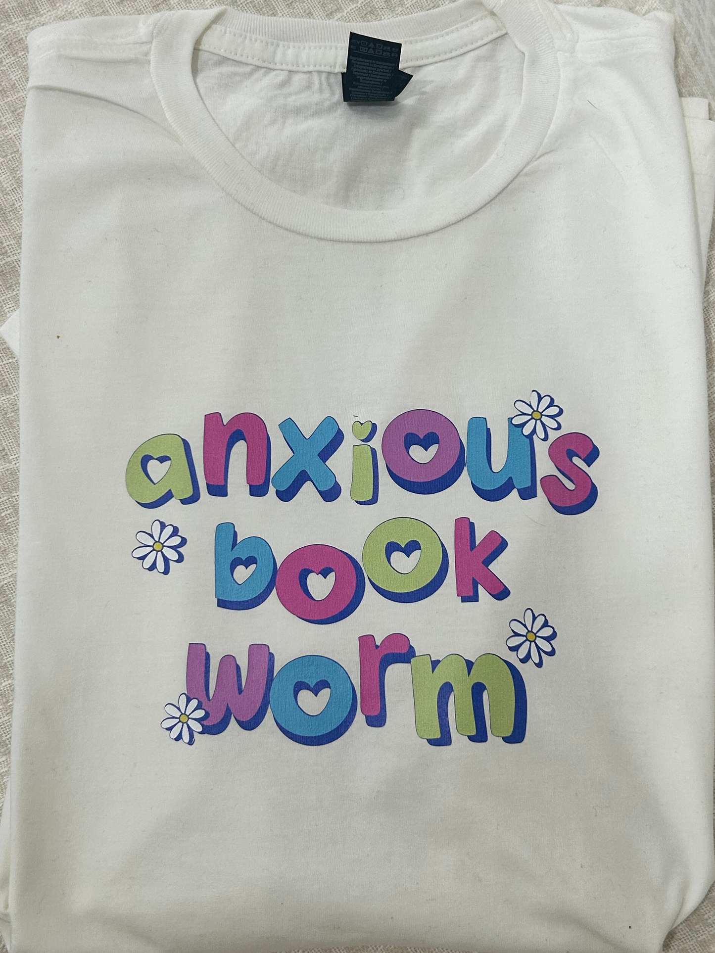 WHITE LADIES TSHIRT- ANXIOUS BOOK WORM