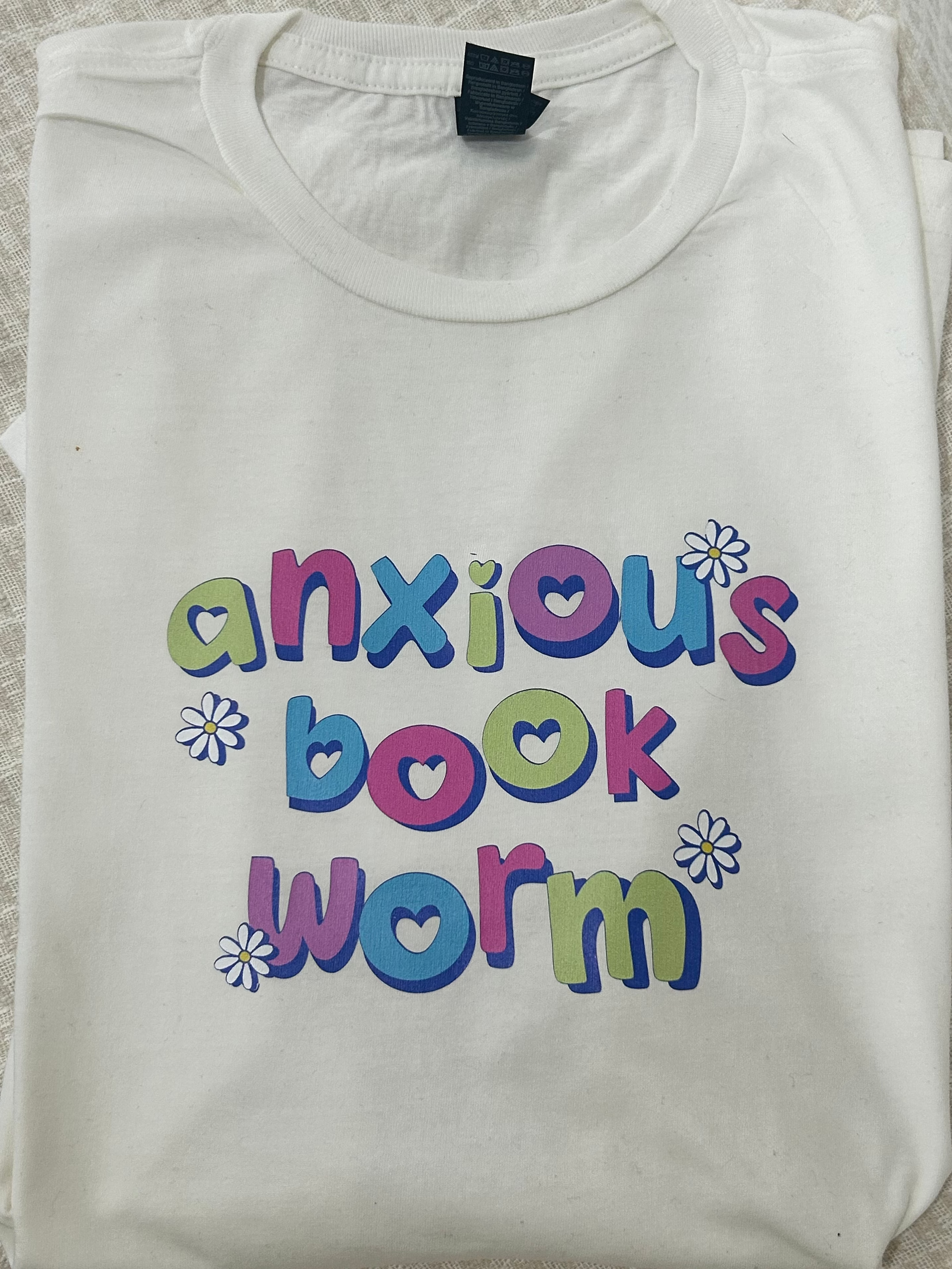 WHITE LADIES TSHIRT- ANXIOUS BOOK WORM