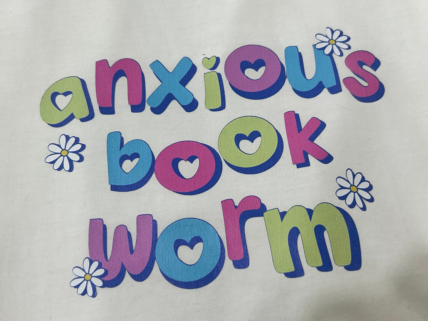 WHITE LADIES TSHIRT- ANXIOUS BOOK WORM
