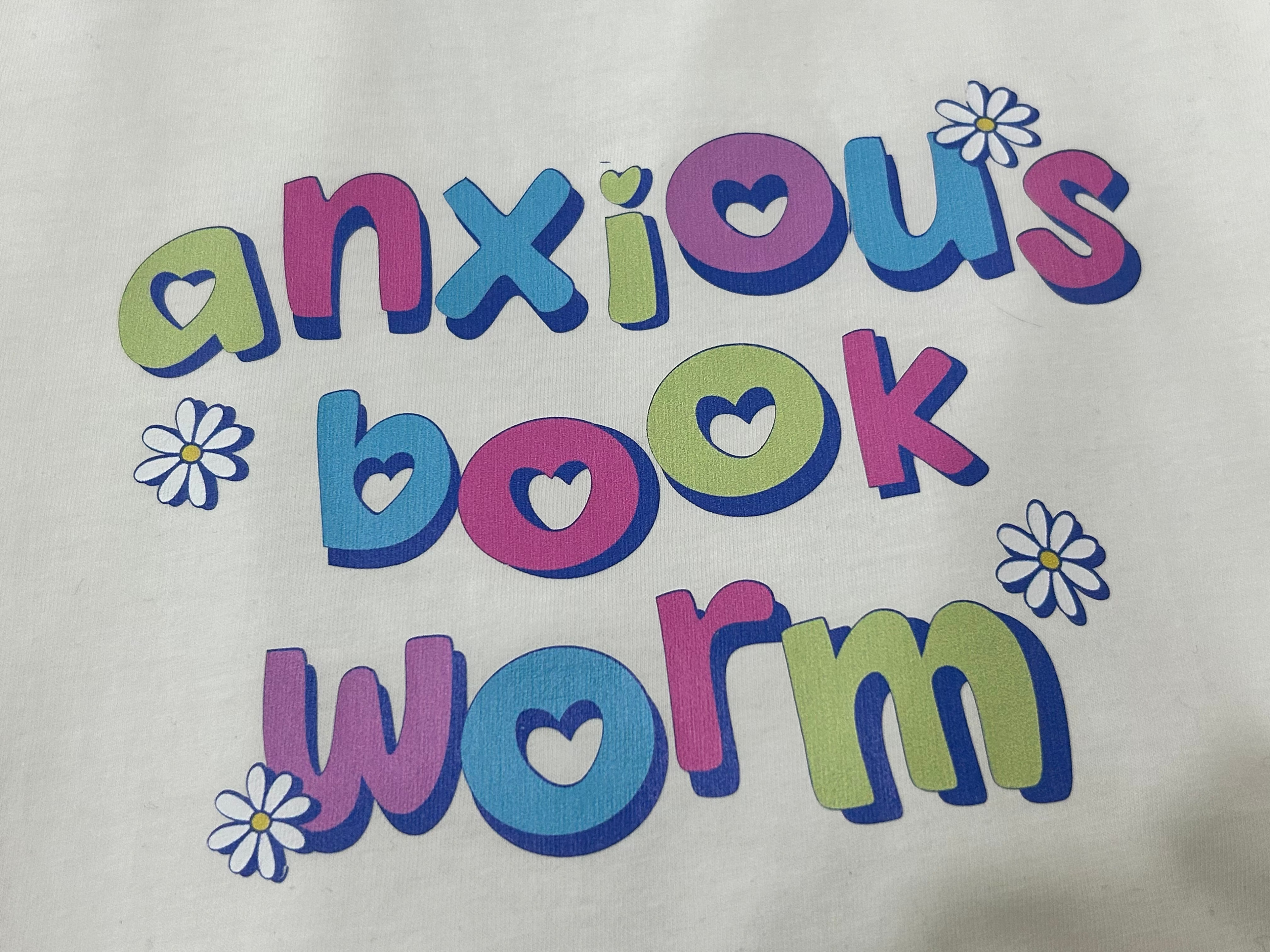 WHITE LADIES TSHIRT- ANXIOUS BOOK WORM