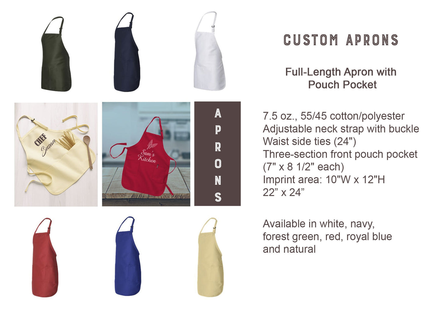 Custom Aprons - Full length with pockets - logo apron - business apron - baker apron - trade show apron