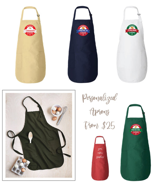 Authentic Cuisine Aprons - italian cuisine apron - mexican cuisine apron - Canadian cuisine apron, french cuisine apron - Custom apron