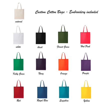 Customized Cotton Tote Bags, Embroidered cotton bag, Custom text bag, Personalized bag, Personalized shopping bag