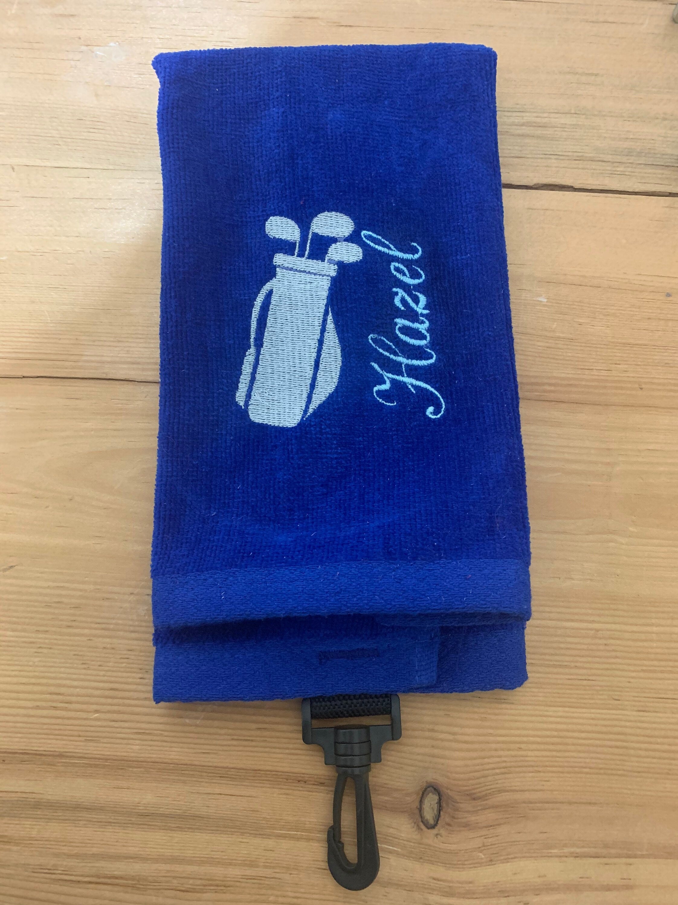 Personalized Velour Golf Towel - embroidered golf towel -  tri-folded golf towel - Golf Bag Embroidery Towel - Golf Bag + name towel - Gifts