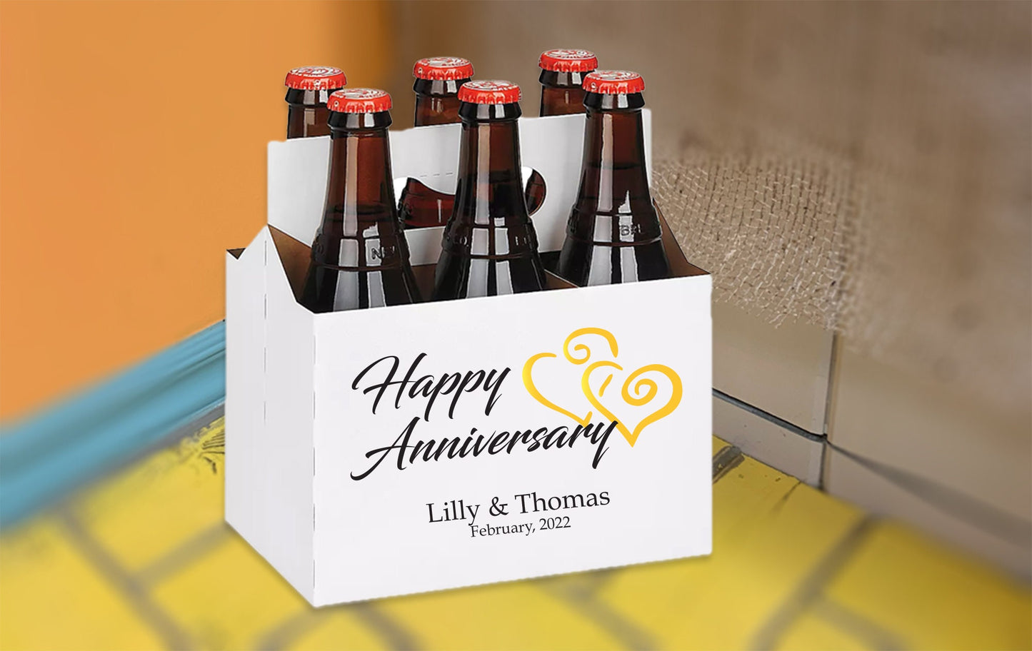 Beer Carrier - Personalized Beer Carrier + 6 coasters - Birthday - Anniversary - Fathers Day - Valentine's day Set - Cardboard beer carrier