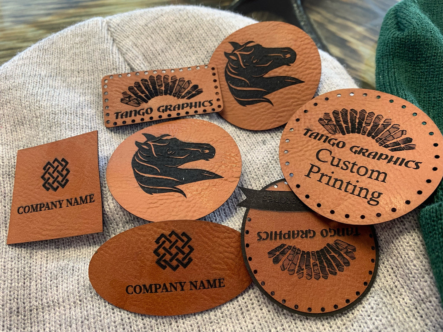 Leather patches - custom patches, hat patches, logo patches - pre-hole leather patches - clothing patches - laser engraved patch