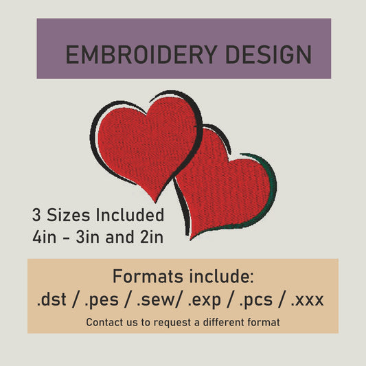 2 Hearts Embroidery Design. Machine Embroidery Design. 2Hearts Pattern. Instant Download