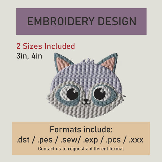 kawaii cute fox Embroidery Design. Machine Embroidery Design. cute fox face Pattern. Instant Download