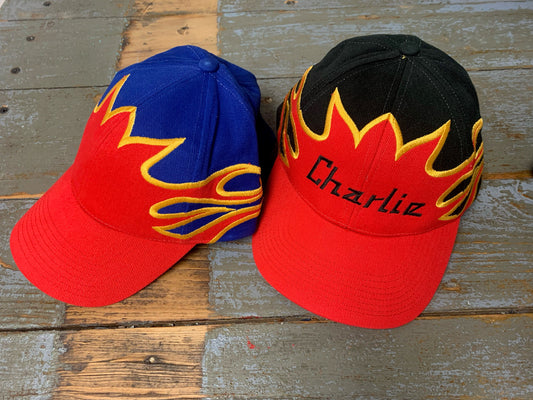 Brushed Heavy Cotton with Flame Design - add name - custom cap - custom hat - baseball hat