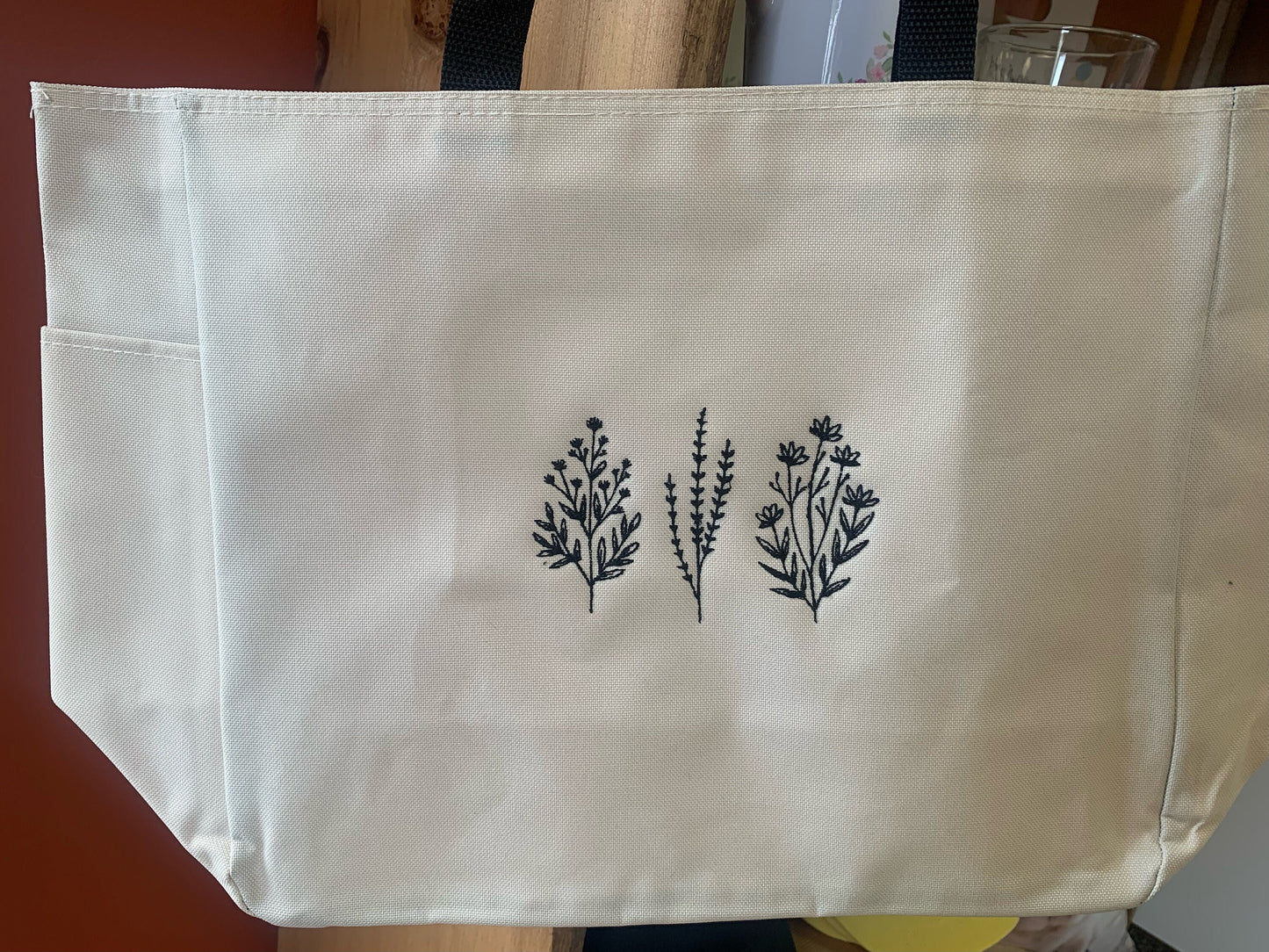 Embroidered Tote Bag, wild flower tote bag, pocket tote bag,large tote bag, wedding favour, bridesmaids gifts, destination weeding bag, tote