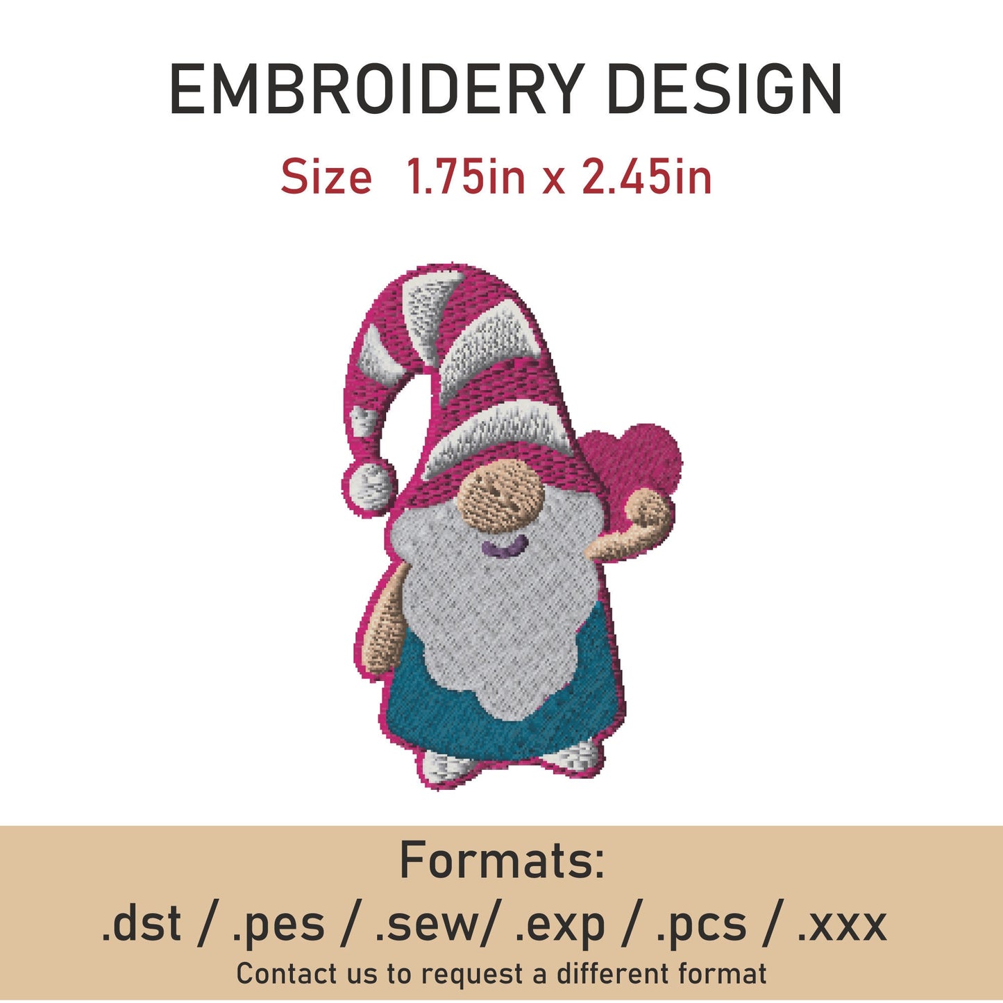 gnome - valentine's day  embroidery Design. Machine Embroidery Design. gnome Pattern. Instant Download