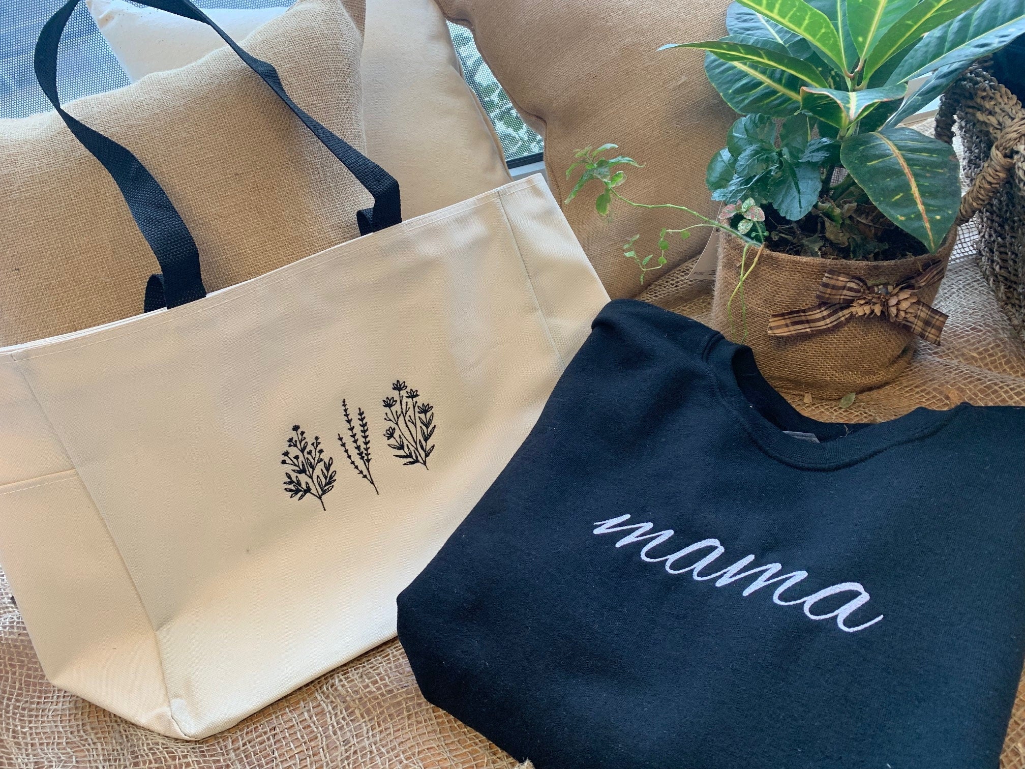 Crew neck sweatshirt  + Tote Bag - Mothers day gift set - Mothers Day bag, ---