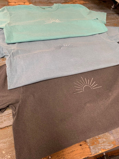 Minimalist SUN t-shirt embroidery - COMFORT COLORS - Unisex tshirts, Pigment dye tshirt, Sunshine embroidery