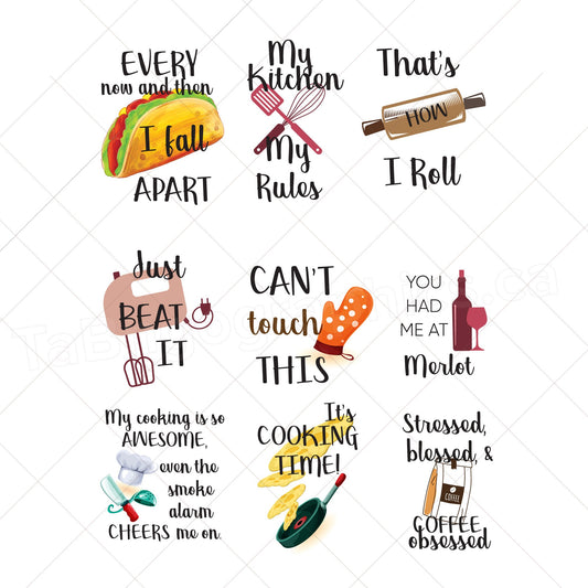 Kitchen quotes  designs - 9 designs pack - Digital file - digital download  - pdf, svg, jpg, png