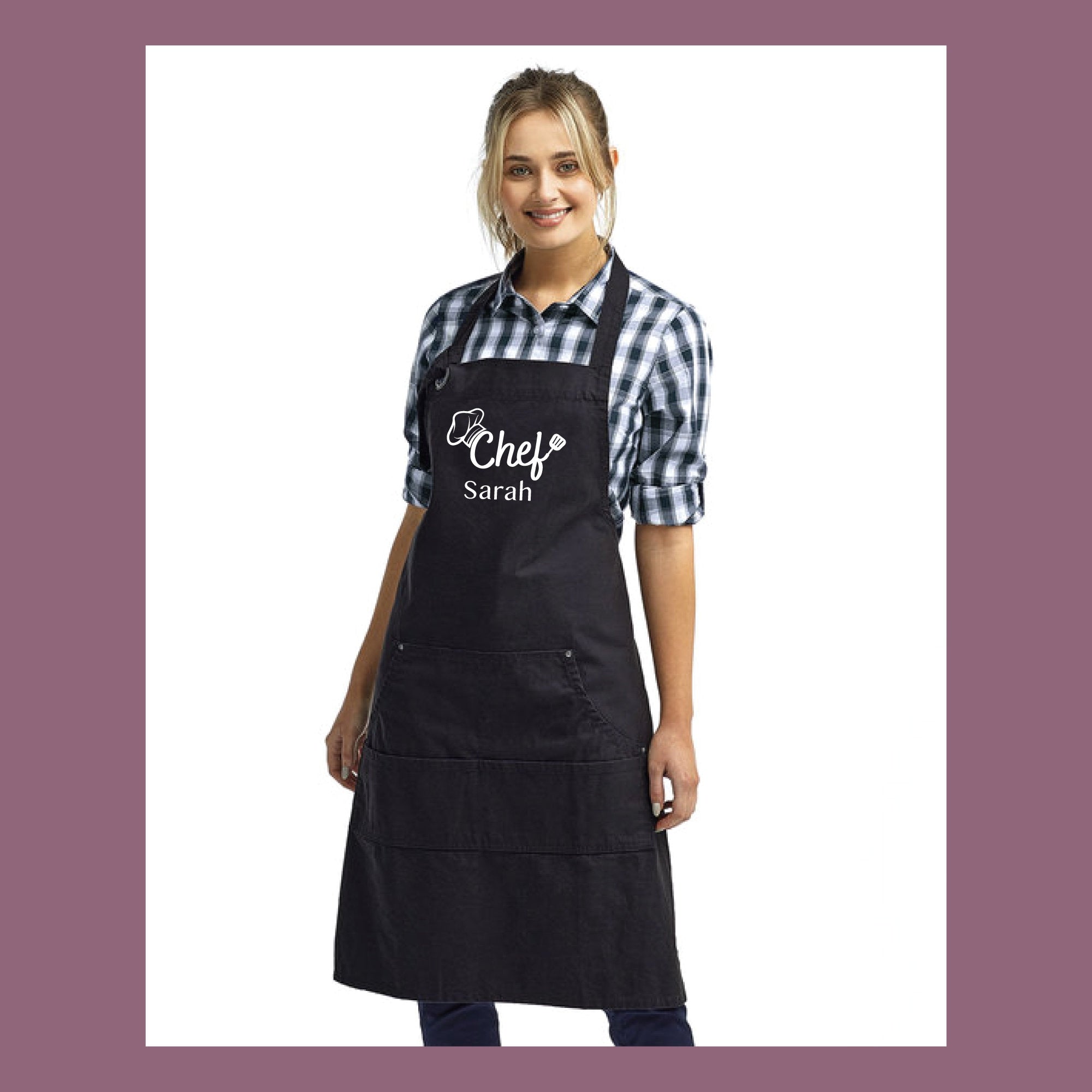 Custom Unisex "Calibre" Heavy Cotton Canvas Pocket Apron - full colour printed - Add name - Add design to apron