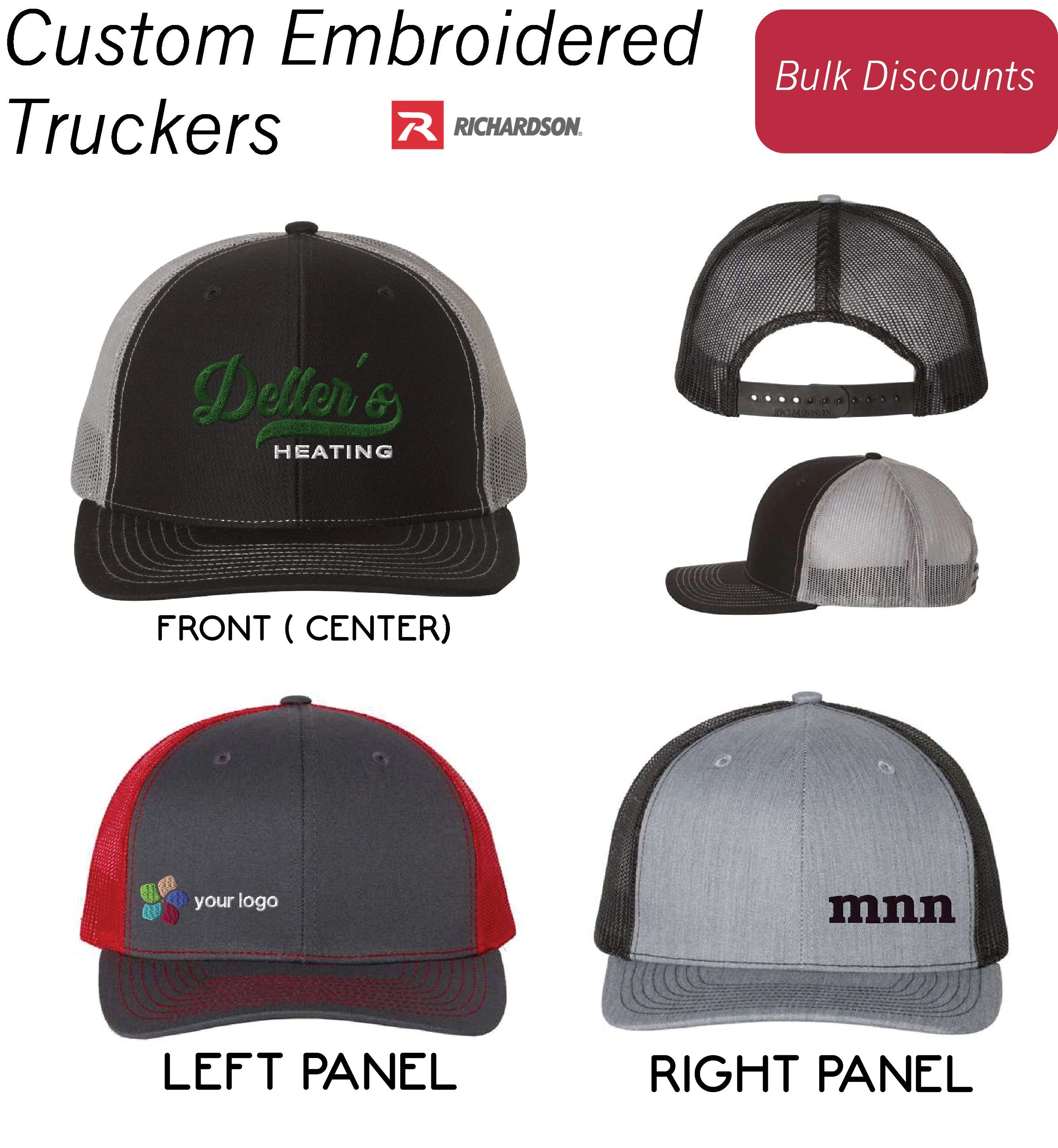 Custom LOGO Embroidered Truckers - embroidered hats - personalized trucker with name or text or LOGO embroidered -Richardson 112 - Golf Hats