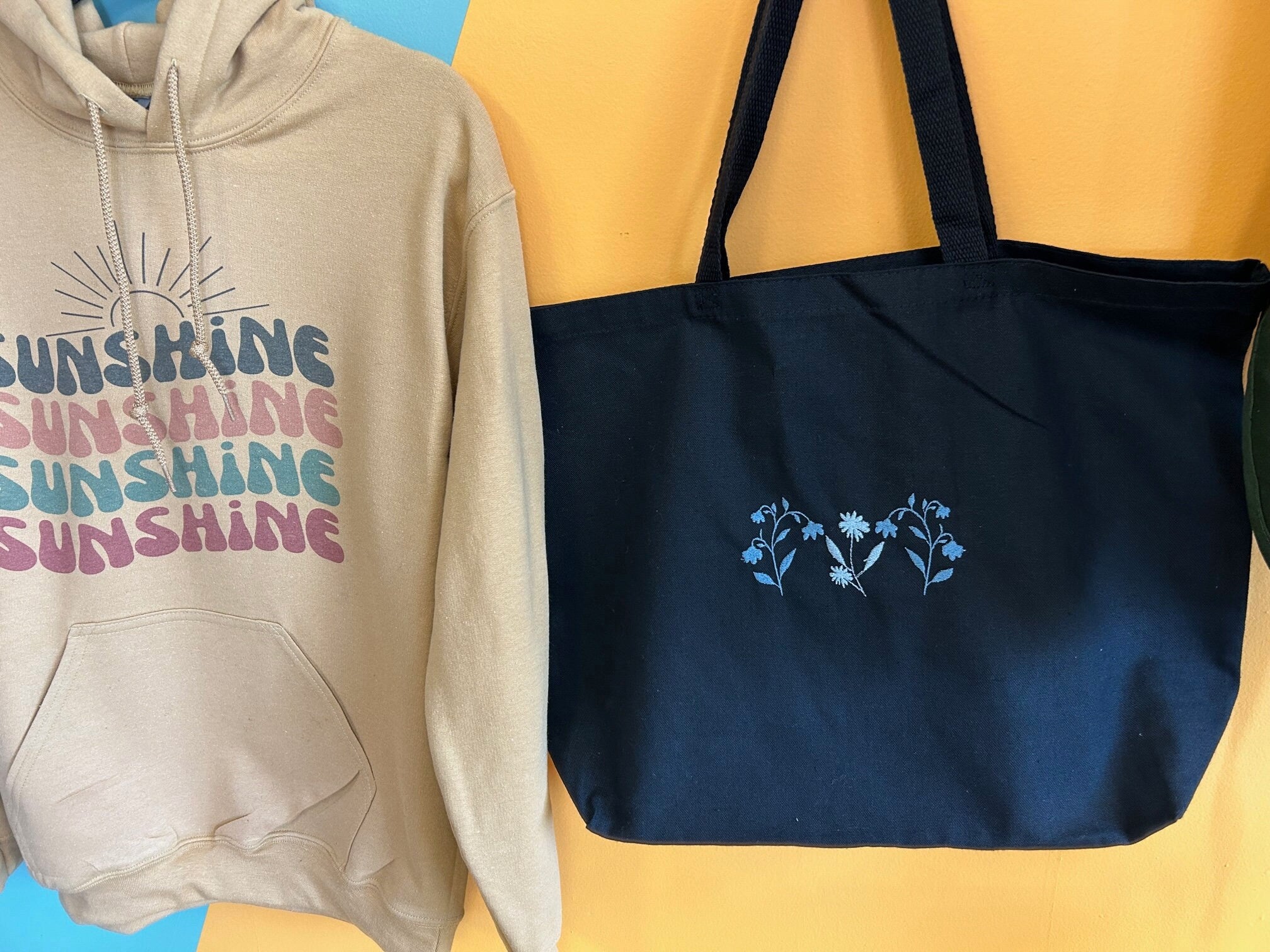 Embroidered tote bag with flowers. - add text or name to the design
