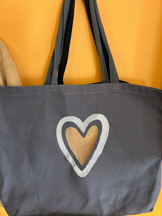 Embroidered Tote bag - Large tote bag with heart design. personalized bag - add text or name to the design