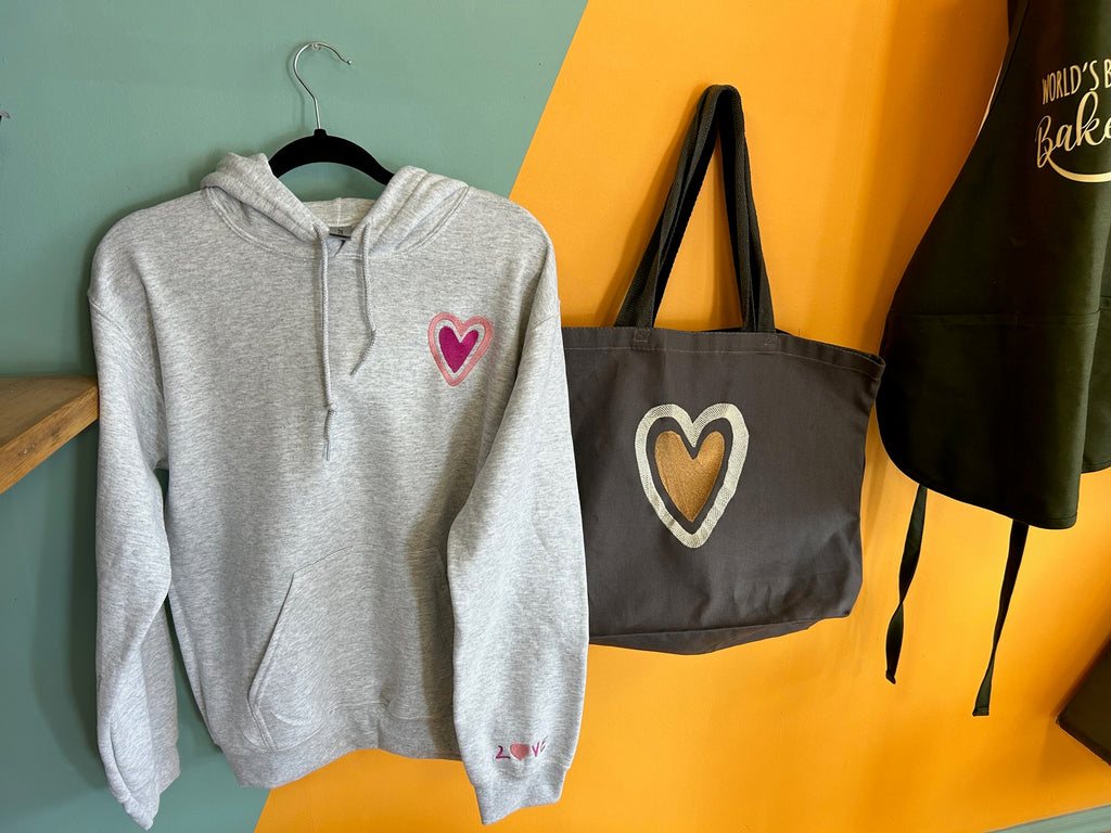 Embroidered Tote bag - Large tote bag with heart design. personalized bag - add text or name to the design
