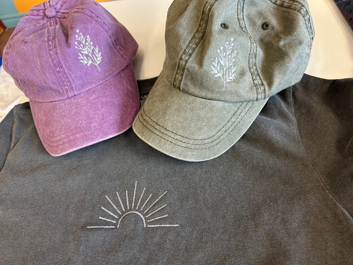 Flower Embroidered Dad Cap -  Pigment-Dyed Cap - dad cap - custom hat, custom cap, ladies cap, unisex cap