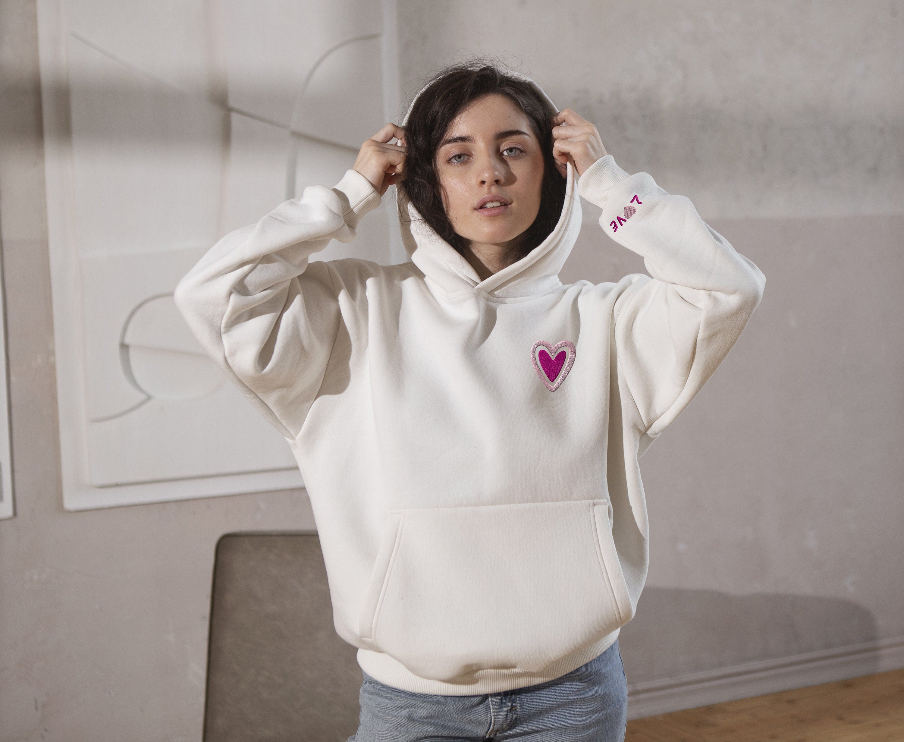 Custom embroidered hoodie - personalized hoodie  - boho heart + Love  - Valentine's gift - bridesmaids hoodies