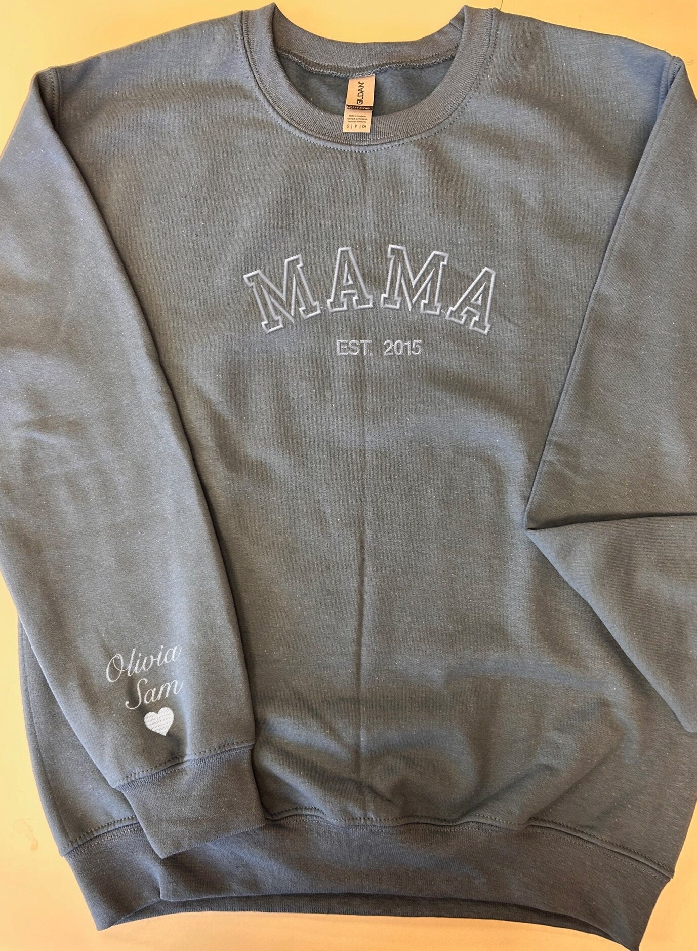 Custom embroidered crewneck sweatshirt - personalized sweatshirt  - embroidered MAMA + names or initials + heart  - christmas gift