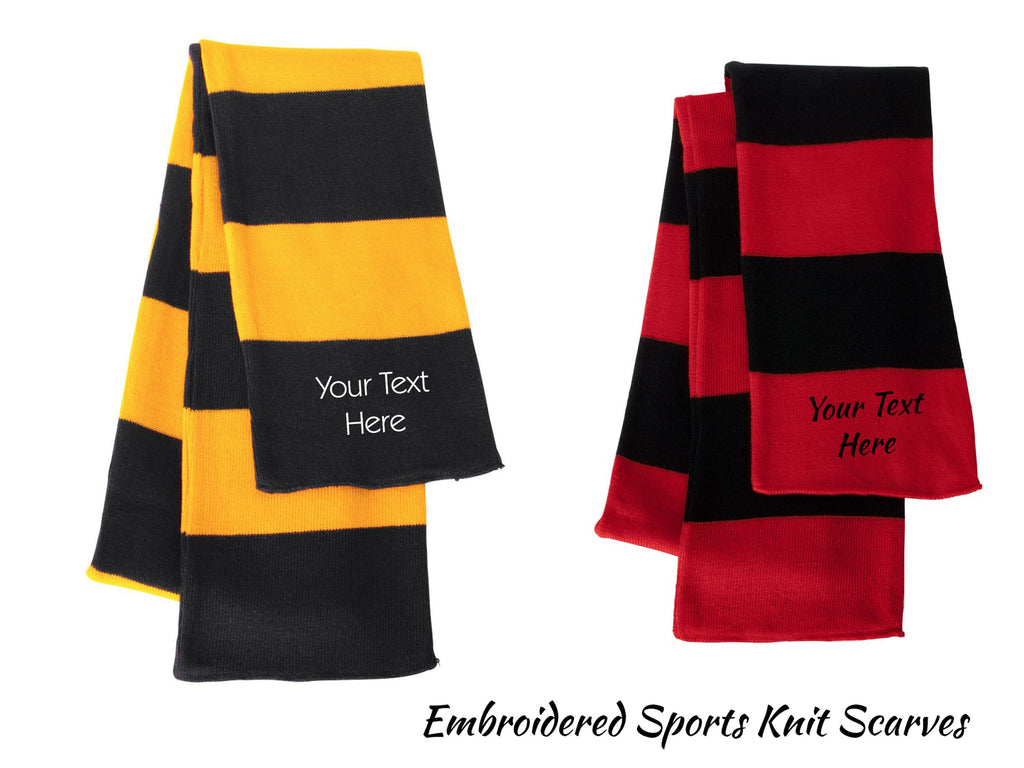Custom embroidered Sports scarf. Scarves - 10 colours available - personalized scarves - Rugby-Striped Knit Scarf