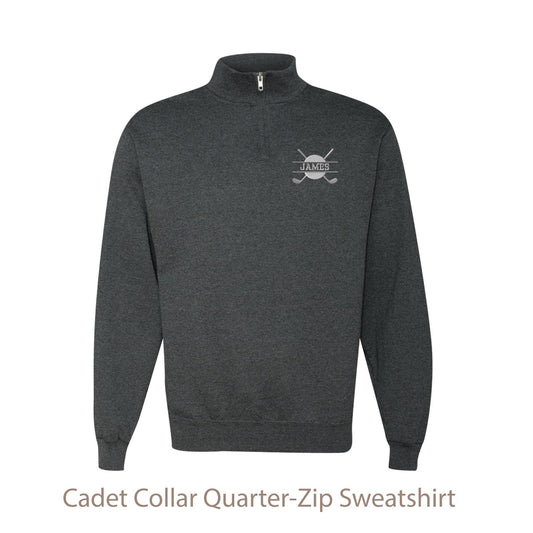 Cadet Collar Quarter-Zip Sweatshirt - GOLF DESIGN INCLUDED - Embroidered - add your name or text