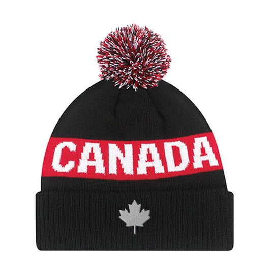 Canada Pom pom toque with custom embroidery - logo or text -hockey pom pom toques cuff toque - gift toque - Canada hat - Canada toque