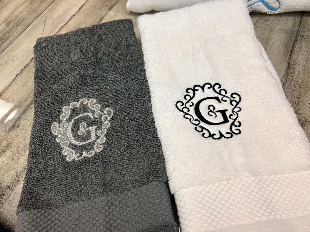 Embroidered monogram hand towels - initials hand towels