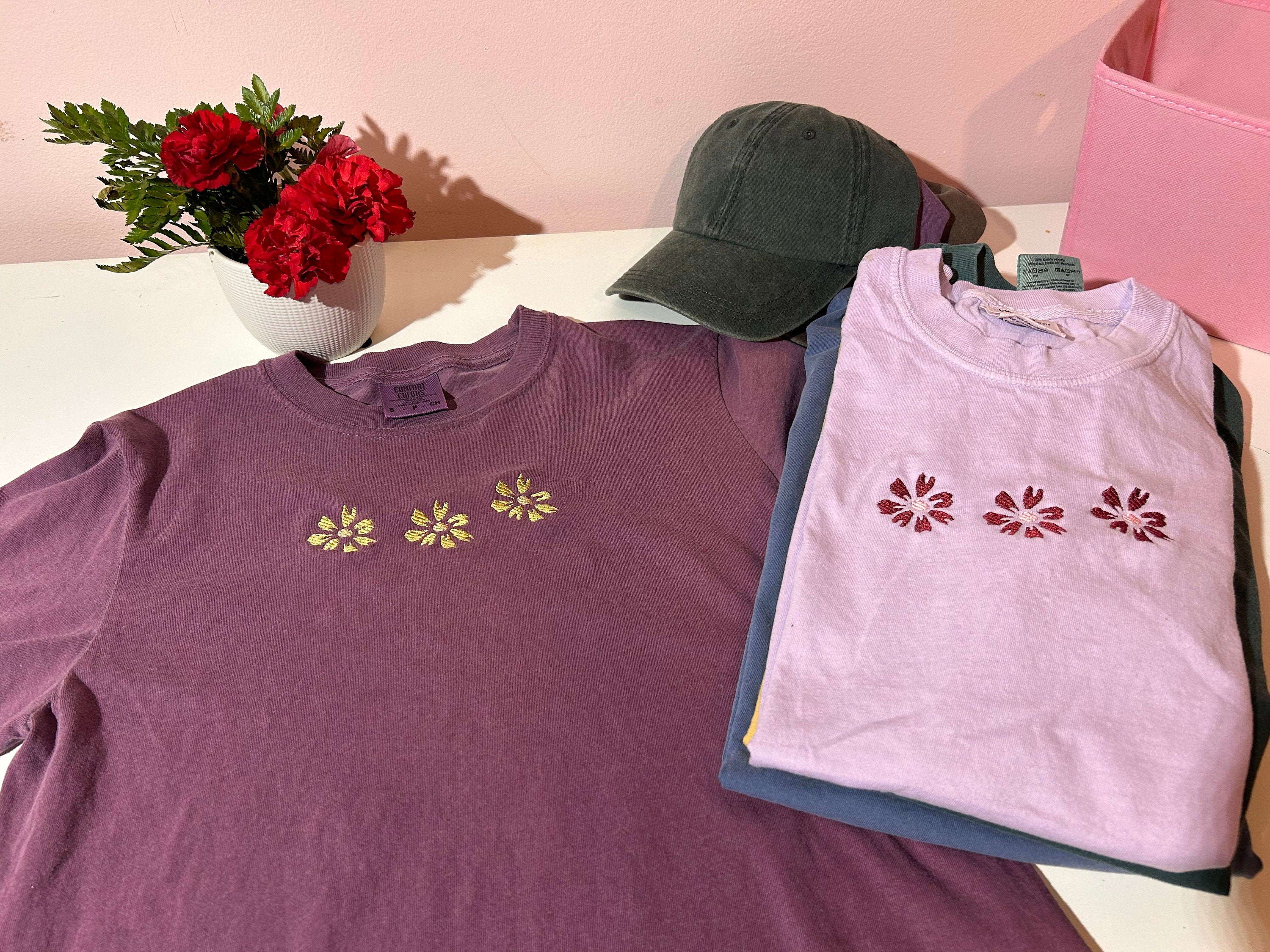 【ギフ_包装】 t-shirt embroidered Floral - embroidered t-shirt トップス
