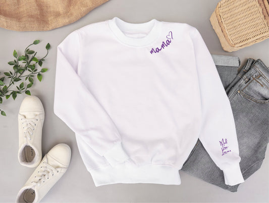 mama + name  embroidered crewneck sweatshirt - personalized sweatshirt  - embroidered + heart  - mother's day gift