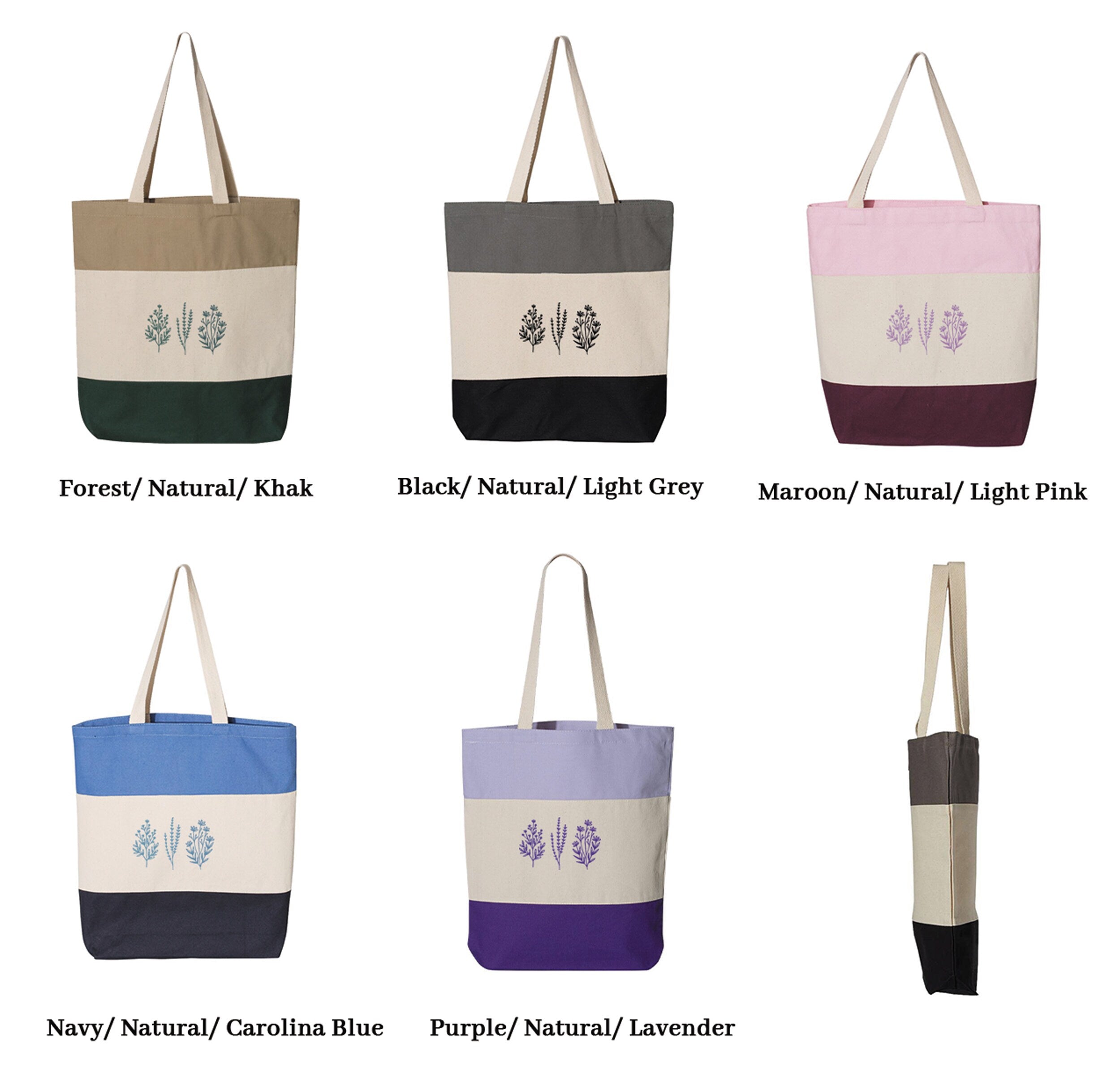 Embroidered Tote Bag, wild flower tote bag, ,large tote bag, wedding favour, bridesmaids gifts, destination wedding, 11L Tri-Color Tote