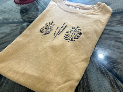 Floral embroidered t-shirt comfort colors tshirt with embroidery wild flower embroidery tshirts