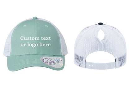 Women's embroidered Modern Trucker Cap - ponytail hat for ladies - logo and/or text for her - bridesmaids hats, bride caps