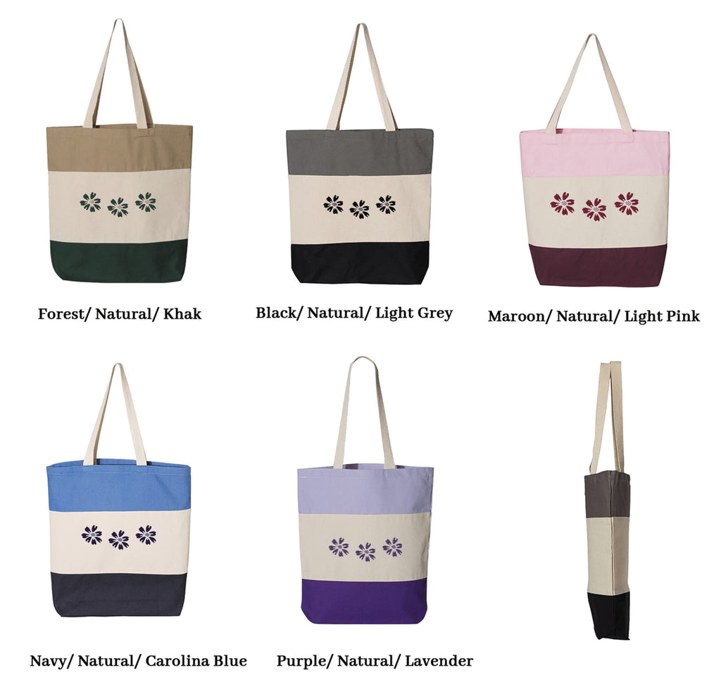Embroidered Tote Bag, wild flower tote bag, ,large tote bag, wedding favour, bridesmaids gifts, destination wedding, 11L Tri-Color Tote