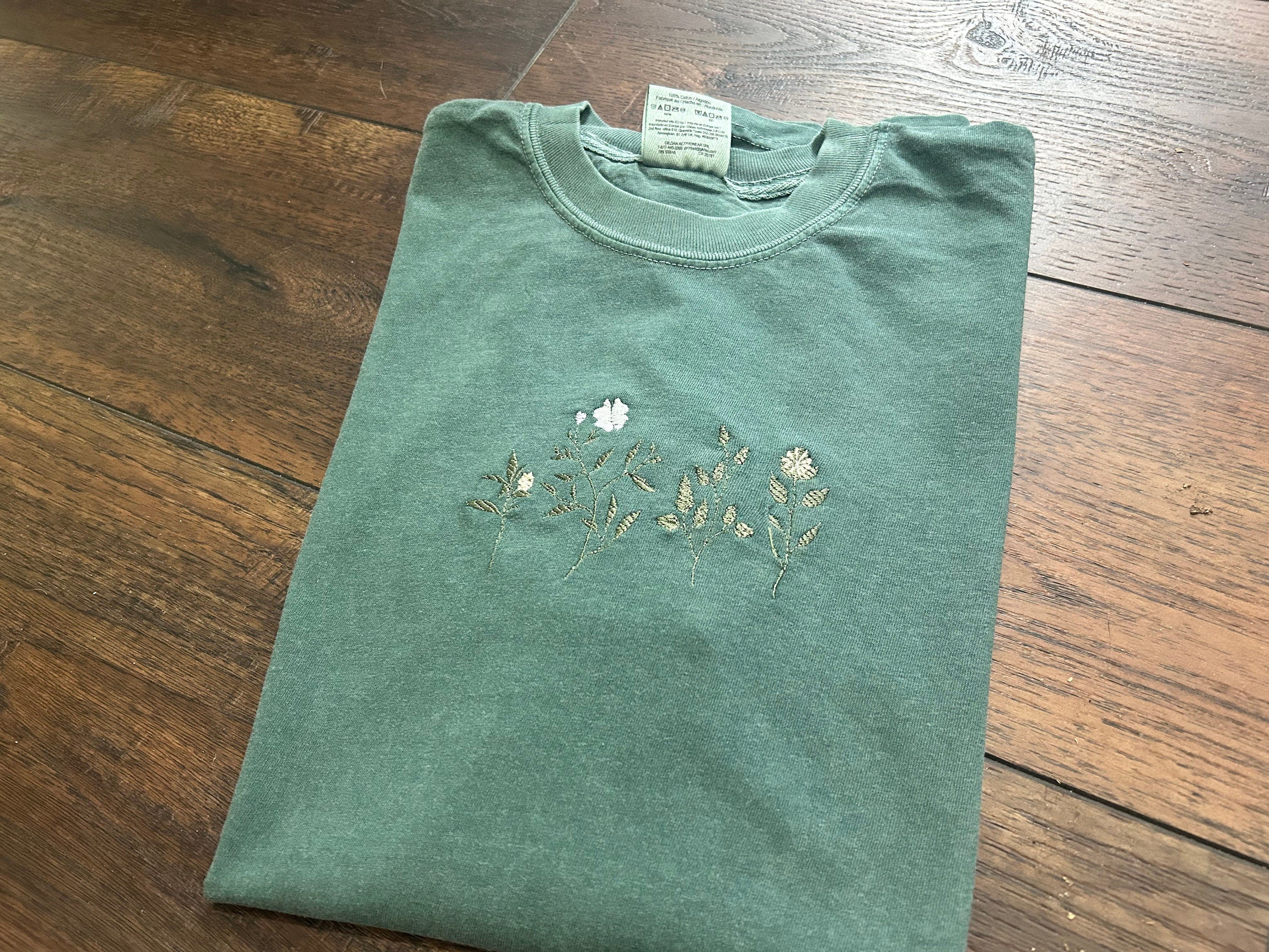 Floral green - blue spruce embroidered t-shirt