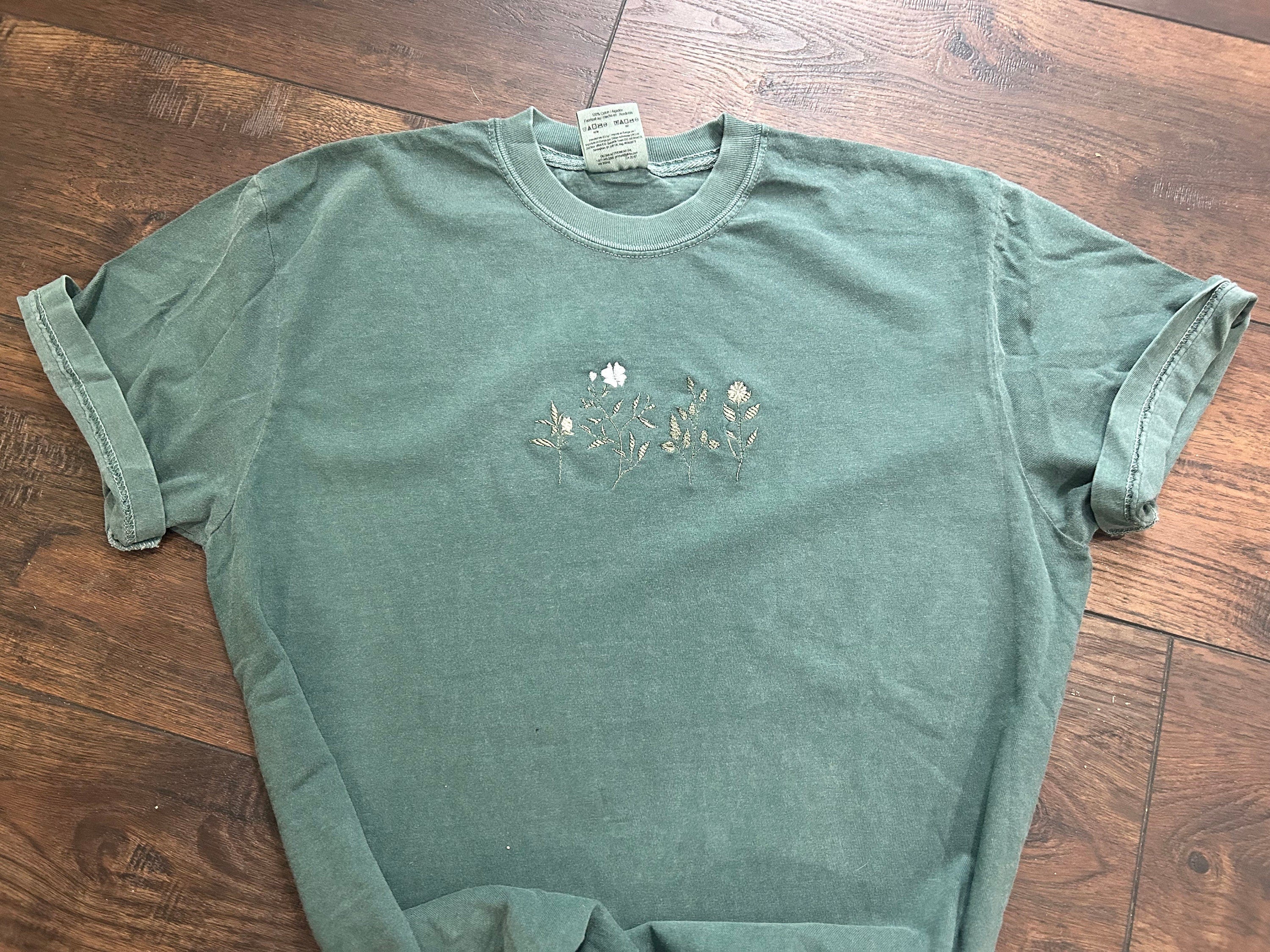 Floral green - blue spruce embroidered t-shirt