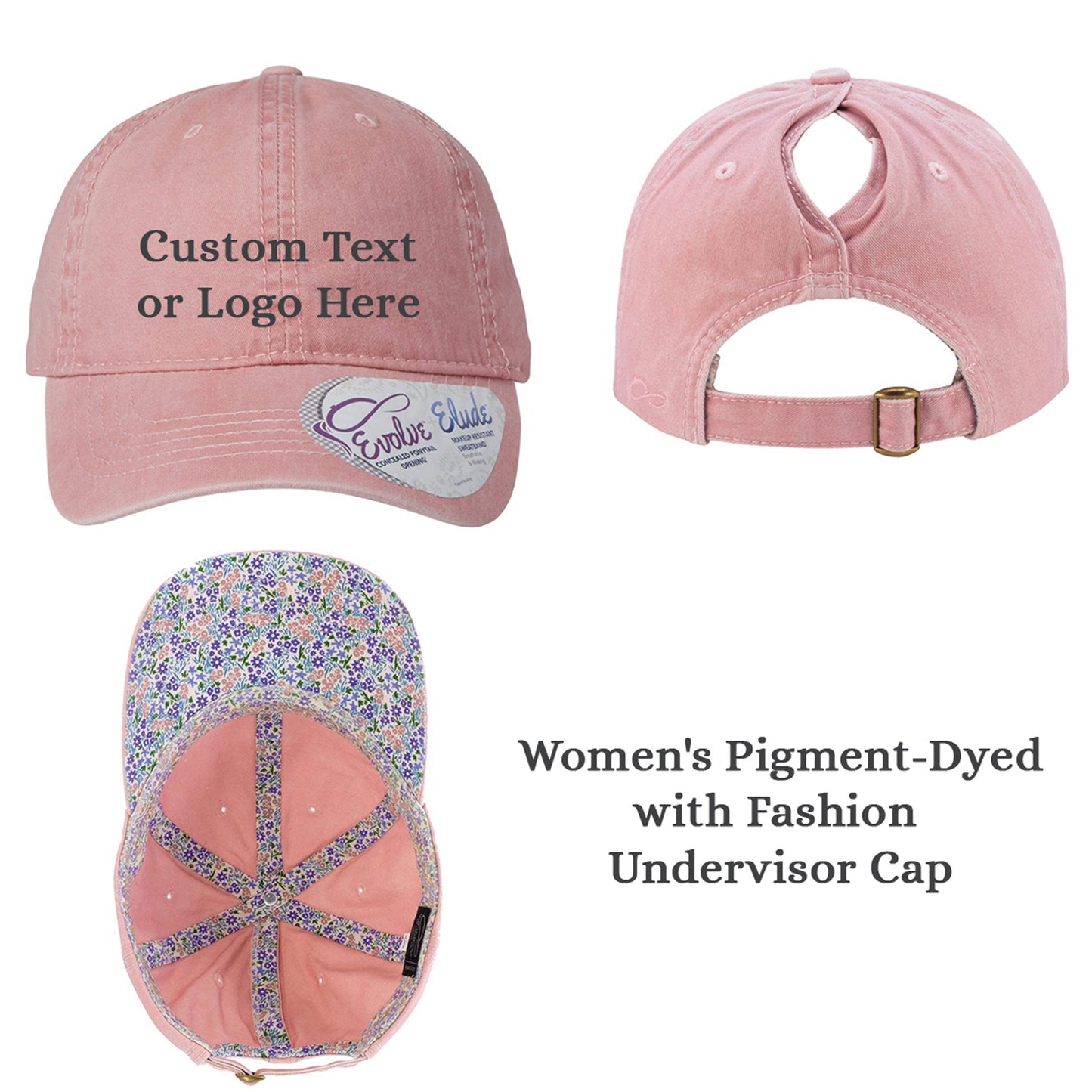 Women's Pigment-Dyed with Fashion Undervisor Cap - ponytail hat - ladies - logo, text embroidered cap for her - bridesmaids hats , bride cap