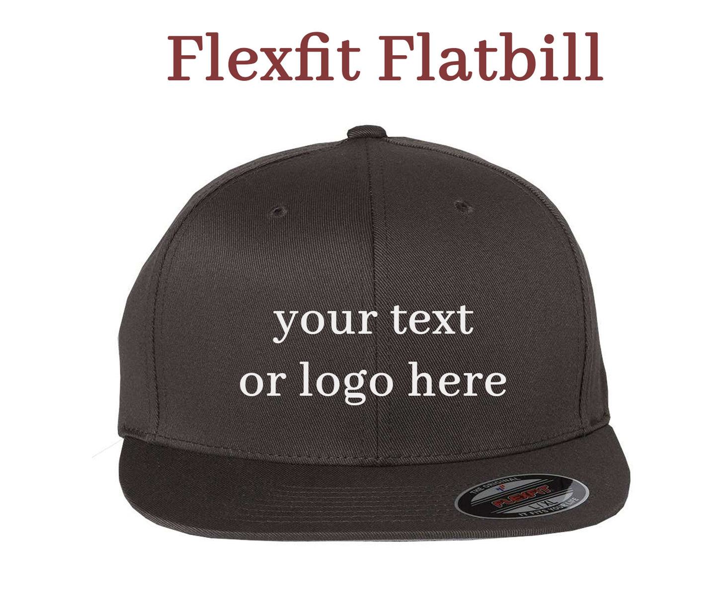 Custom LOGO Embroidered cap - embroidered hats - personalized trucker with name or text or LOGO embroidered -Flexfit Flatbill - fitted hat