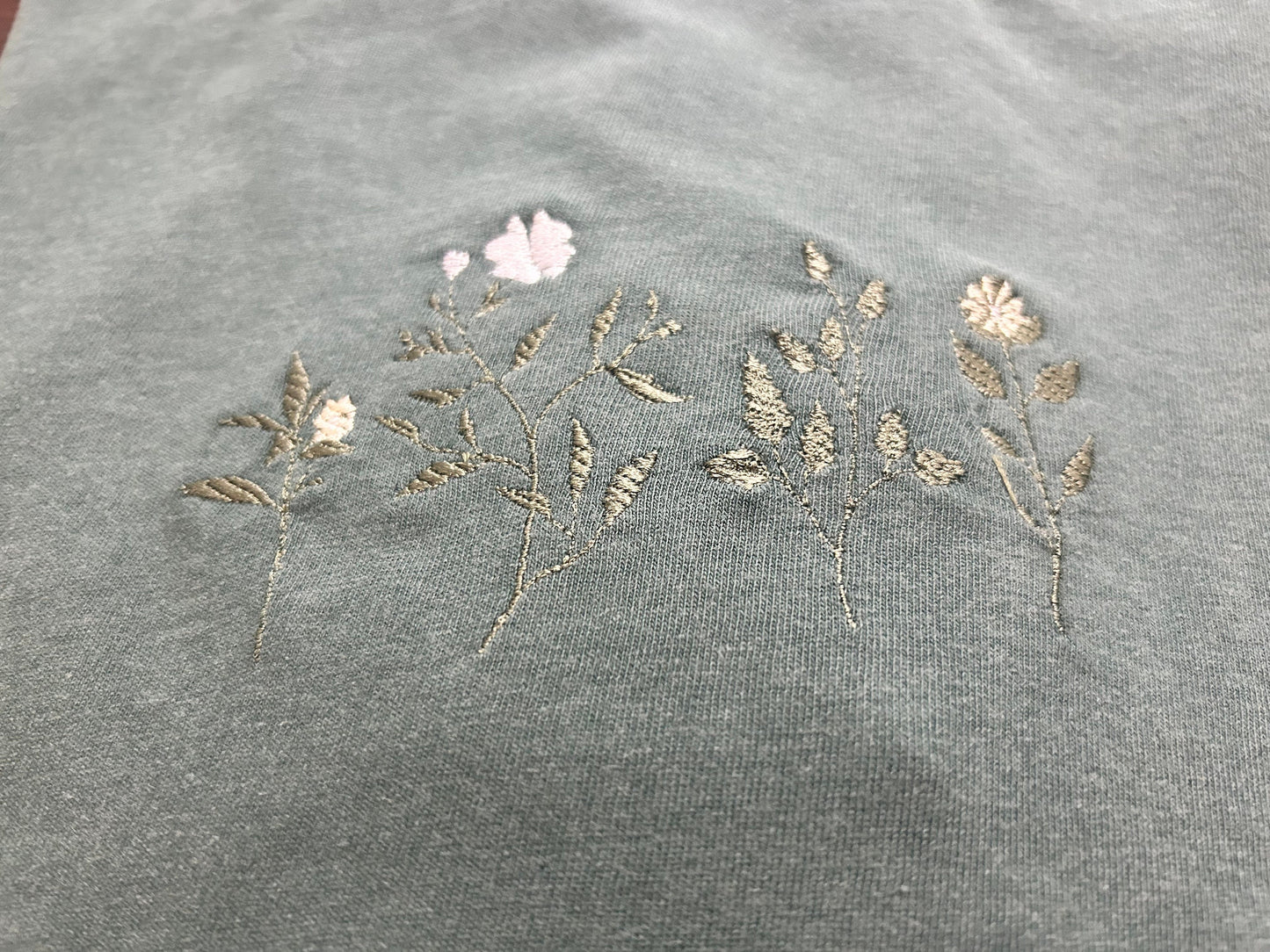 Floral green - blue spruce embroidered t-shirt - t-shirt embroidered - Embroidered Tee - Gift tee - Boho T-shirt -