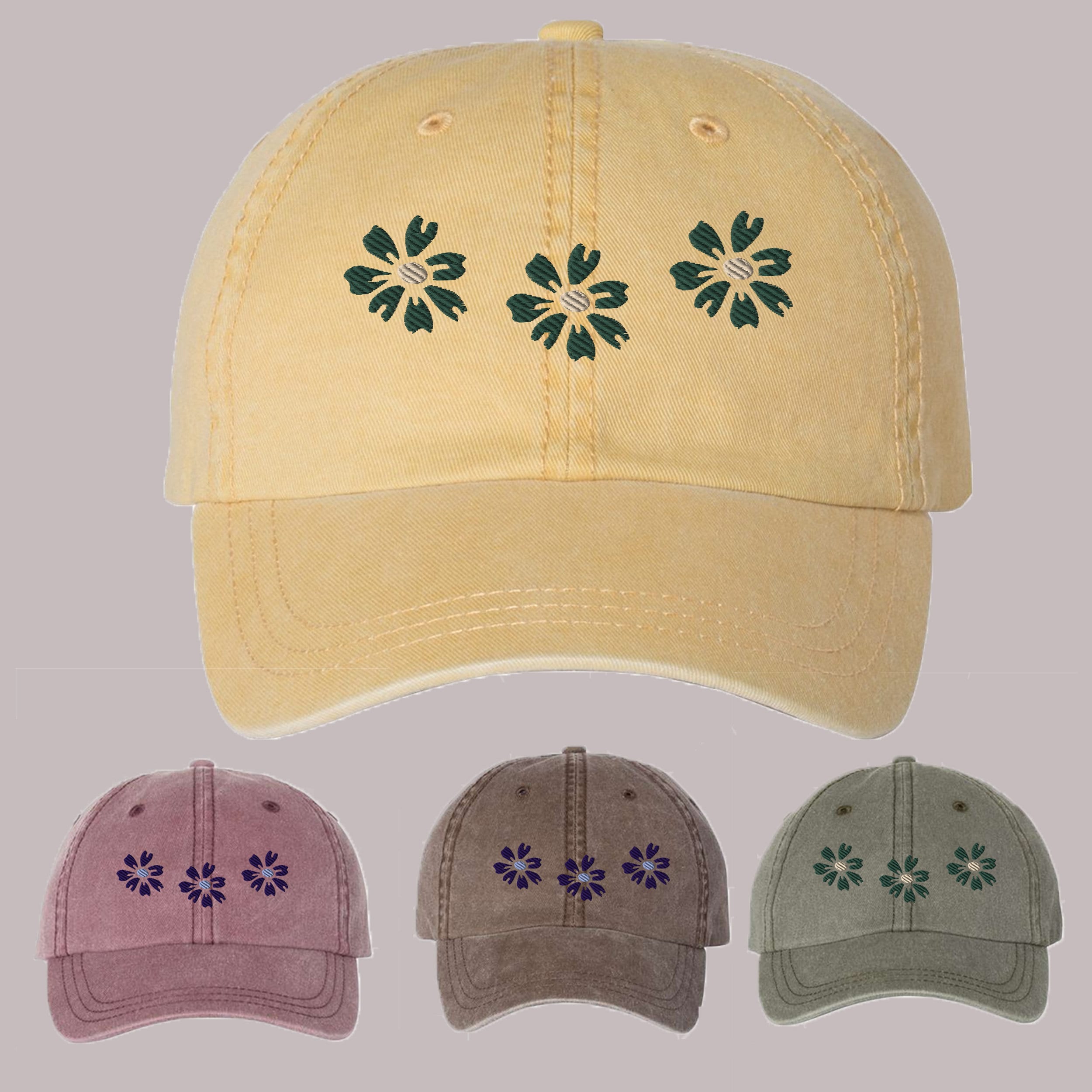 3 Flowers - Embroidered Dad Cap -  Pigment-Dyed Cap