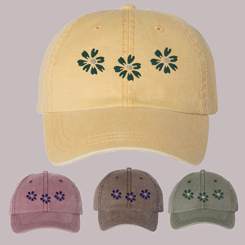 3 Flowers - Embroidered Dad Cap -  Pigment-Dyed Cap