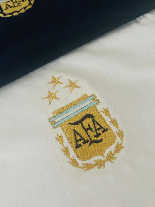 Argentina - AFA logo - 3 stars - embroidered t-shirt - White, light blue, navy - Argentina jersey embroidered