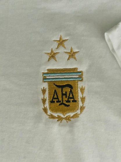 Argentina - AFA logo - 3 stars - embroidered t-shirt - White, light blue, navy - Argentina jersey embroidered