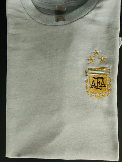 Argentina - AFA logo - 3 stars - embroidered t-shirt - White, light blue, navy - Argentina jersey embroidered